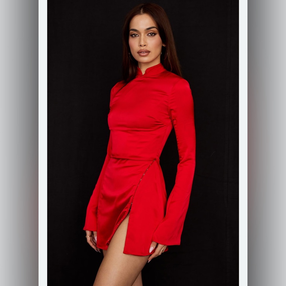Alyssa House of CB Red Mini Dress with Bell Sleeves